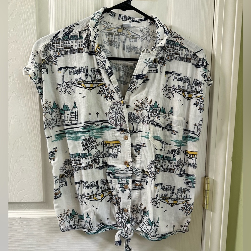 Retro inspired Scenic Print Button-Up Shirt
